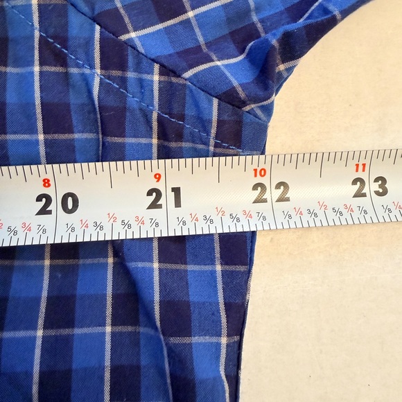Ash & Erie Men’s Medium Navy Blue Bright Blue Plaid Long Sleeve Button Up Shirt - Picture 6 of 7
